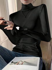 Long Sleeve Heart Pattern Slim Fit Turtleneck Top