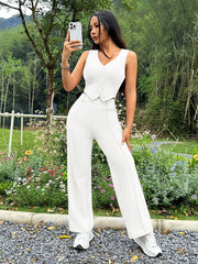 LADIES' SOLID COLOR SIMPLE VEST AND CASUAL PANTS