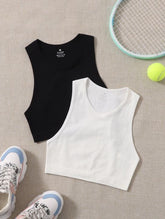 2PCS SEAMLESS SOLID RIB-KNIT SPORTS TANK TOP