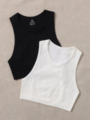 2PCS SEAMLESS SOLID RIB-KNIT SPORTS TANK TOP