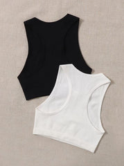 2PCS SEAMLESS SOLID RIB-KNIT SPORTS TANK TOP