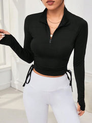 LONG SLEEVE SPORTS T-SHIRT WITH ZIPPER & DRAWSTRING FRONT