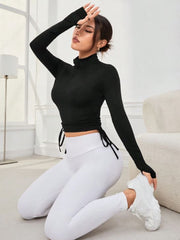 LONG SLEEVE SPORTS T-SHIRT WITH ZIPPER & DRAWSTRING FRONT