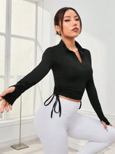 LONG SLEEVE SPORTS T-SHIRT WITH ZIPPER & DRAWSTRING FRONT