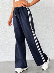STRIPED SIDE DRAWSTRING WAIST WIDE LEG PANTS