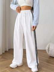 STRIPED SIDE DRAWSTRING WAIST WIDE LEG PANTS