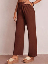 SOLID ELASTIC WAIST WIDE LEG PANTS