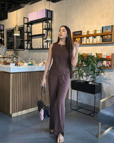 Women's 2pcs Set Notch Neck Double-Zipper Waist Casual