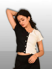 QUTIE TWO TONE LETTUCE TRIM CROP TOP