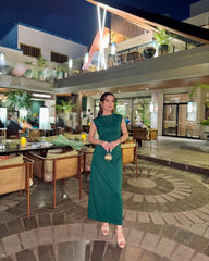 ELEGANT RUCHED STAND COLLAR SLEEVELESS A-LINE MAXI DRESS