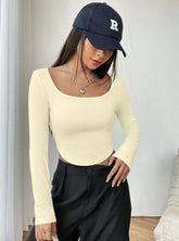 SCOOP NECK CURVED HEM TEE