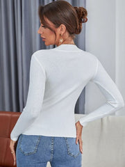 FUNNEL NECK RIB KNIT TOP