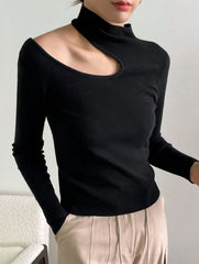 NECK CUT OUT RIBBED KNIT TOP