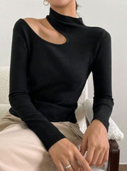 NECK CUT OUT RIBBED KNIT TOP