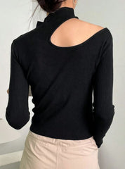 NECK CUT OUT RIBBED KNIT TOP