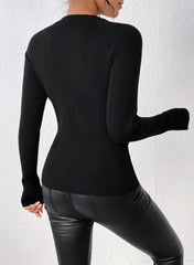 CUT OUT RAGLAN SLEEVE RIBBED KNIT TOP