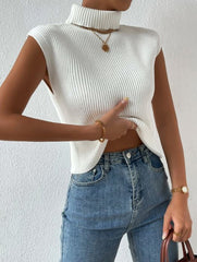 TURTLENECK RIBBED KNIT VEST TOP