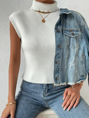 TURTLENECK RIBBED KNIT VEST TOP