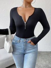 HALF ZIP RIBBED KNIT SLIM FIT TEE