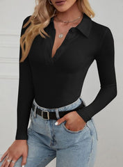 POLO NECK RIBBED KNIT TEE