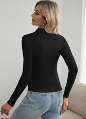 POLO NECK RIBBED KNIT TEE