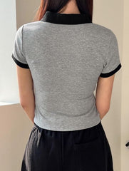 CONTRAST TRIM RIBBED KNIT TEE
