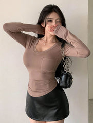 SLIM FIT CHOCOLATE V-NECK T-SHIRT