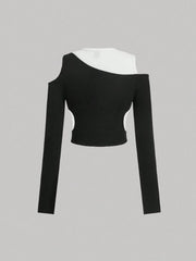 TWO TONE CUT OUT SHOULDER CROP TEE