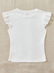 ROUND NECK KNITTED T-SHIRT WITH RUFFLE SLEEVES