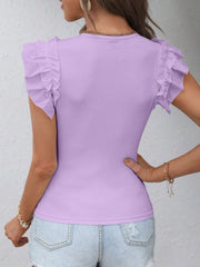 SOLID RUFFLE TRIM TEE