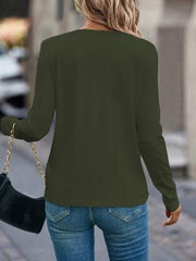 OLIVE GREEN HALF-PLACKET LONG SLEEVE T-SHIRT WITH ZIPPER