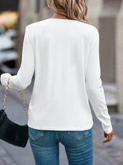 WHITE HALF-PLACKET LONG SLEEVE T-SHIRT WITH ZIPPER