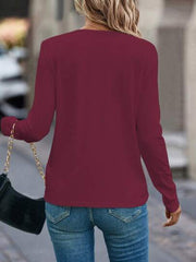 WINE HALF-PLACKET LONG SLEEVE T-SHIRT WITH ZIPPER