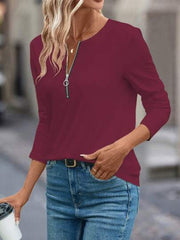 WINE HALF-PLACKET LONG SLEEVE T-SHIRT WITH ZIPPER