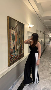 CONTRAST SIDE SEAM SLIT HEM SWEATPANTS