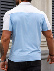 MEN'S COLOR BLOCK HALF-ZIP POLO SHIRT WITH SHORT SLEEVES