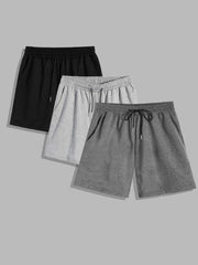 MEN 3PCS SOLID HIDDEN POCKET DRAWSTRING SHORTS