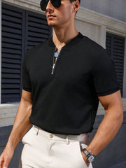 MEN'S SOLID COLOR ZIPPER FRONT POLO SHIRT