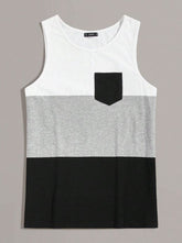 MEN COLOUR-BLOCK POCKET PATCH TANK TOP