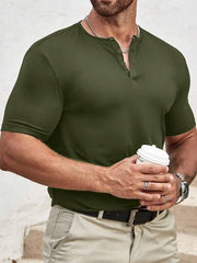 OLIVE MEN T-SHIRTS FIT V NECK SHORT SLEEVE HENLEY