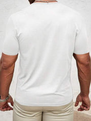 WHITE MEN T-SHIRTS FIT V NECK SHORT SLEEVE HENLEY