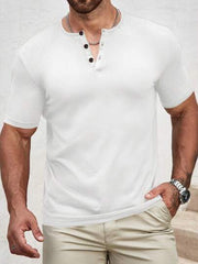 WHITE MEN T-SHIRTS FIT V NECK SHORT SLEEVE HENLEY
