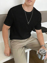 BLACK MEN SOLID RIBBED KNIT TEE