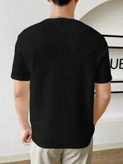 BLACK MEN SOLID RIBBED KNIT TEE