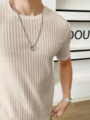 OATMEAL MEN SOLID RIBBED KNIT TEE