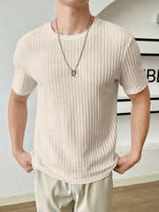 OATMEAL MEN SOLID RIBBED KNIT TEE