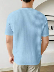 SKY BLUE MEN SOLID RIBBED KNIT TEE