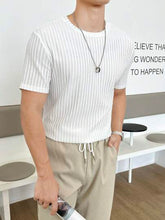 WHITE MEN SOLID RIBBED KNIT TEE