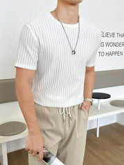 WHITE MEN SOLID RIBBED KNIT TEE