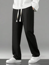 BLACK MEN DRAWSTRING WAIST STRAIGHT LEG PANTS